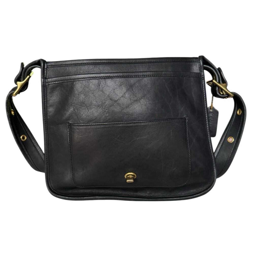 Vintage Y2K Coach Stewardess black leather crossbody bag 9525 adjustable strap - Picture 2 of 16